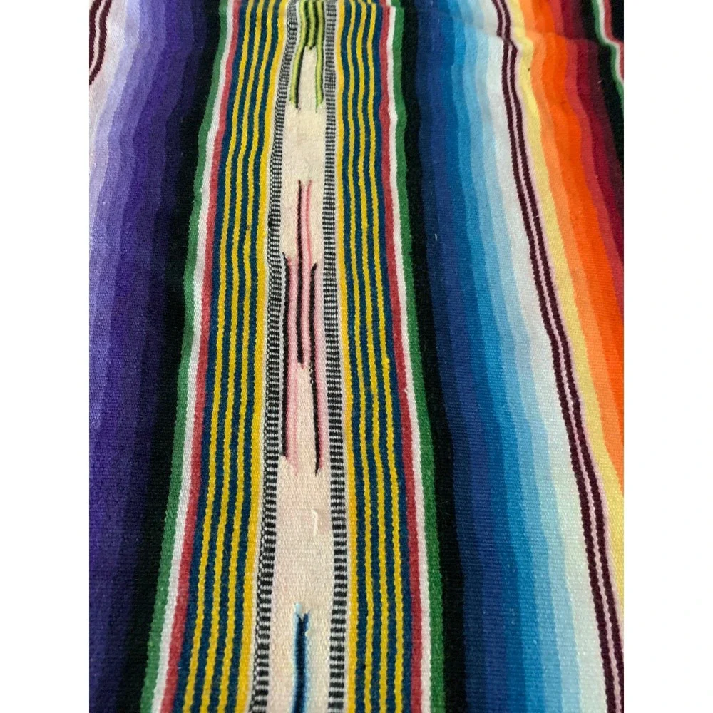 Vintage Mexican Handwoven Saltillo Sarape  Blanket Stripe Boho Western 75x38